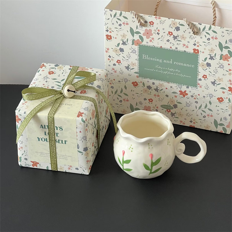 圣诞礼物包装ins风设计清新小花马克水杯子下午茶咖啡杯伴手礼盒