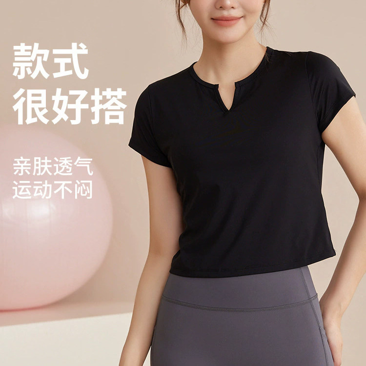 大码运动上衣女夏速干普拉提T恤