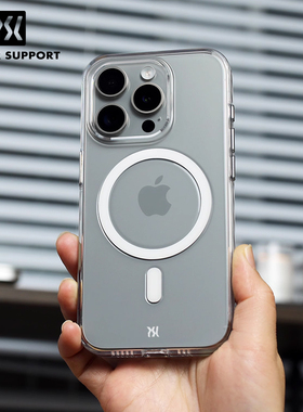PowerSupport日本新款苹果16手机壳magsafe磁吸无线充透明适用iPhone17promax全包防摔14保护套硅胶软壳气囊