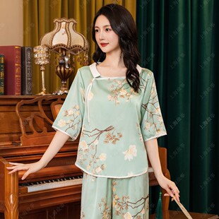 上海故事2025春夏新款冰丝睡衣女高级感家居服新中式汉服国风套装