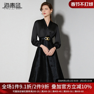 海青蓝 法式连衣裙秋冬女2025年新款高级感设计感长袖赫本风裙子