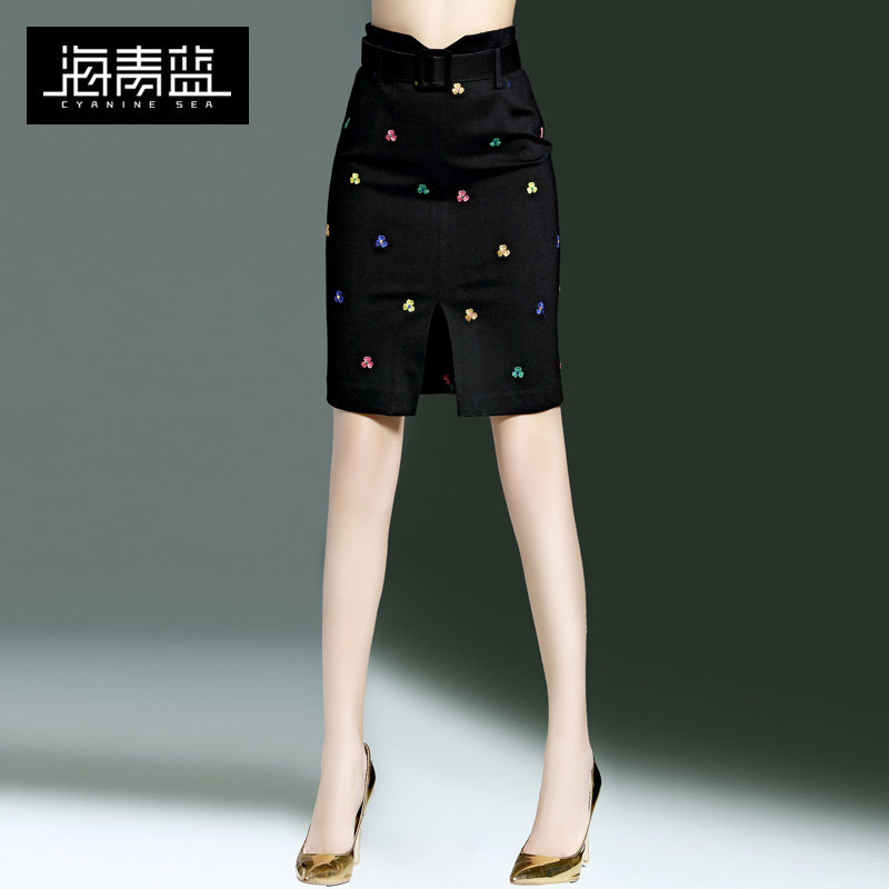 Blue sea 2020 Spring and summer new pattern black Paige Self cultivation Split ends Embroidery Package hip Body Short skirt 05070in the Women's clothing/Boutique , Skirts  category - from Buy2taobao.com to provide professional Taobao agent buy service