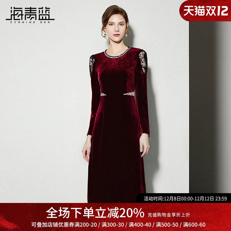 海青蓝裙子秋季连衣裙