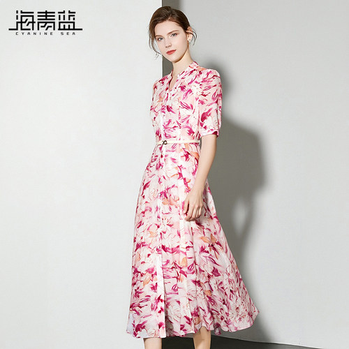 海青蓝女装高级印花连衣裙