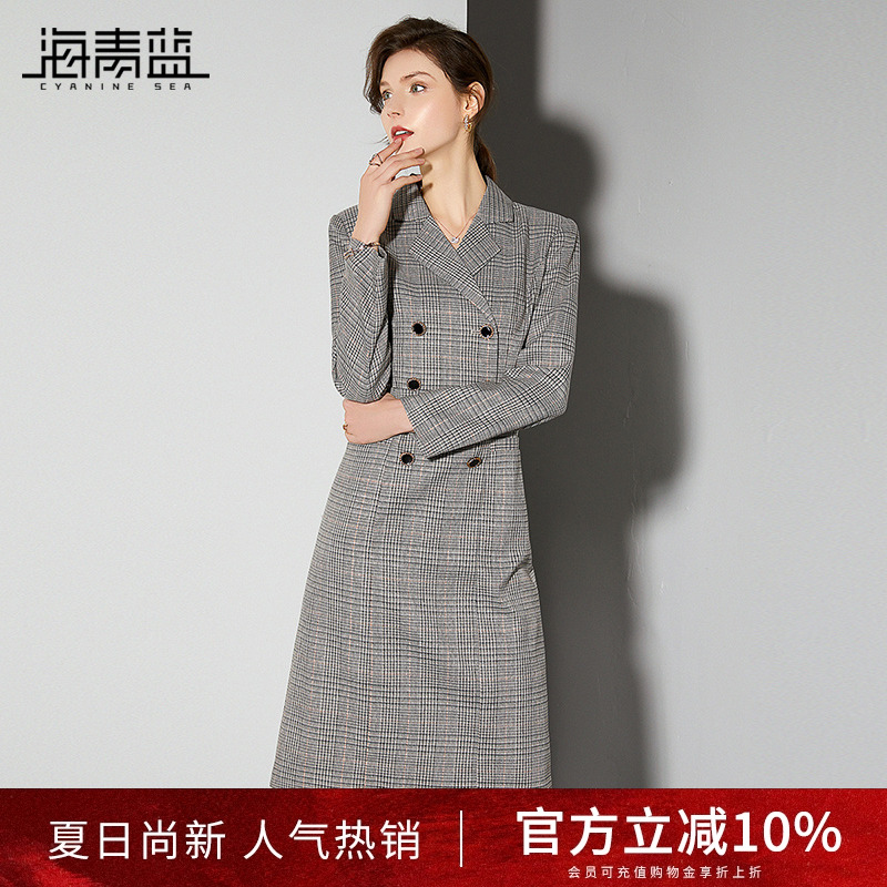 复古千鸟格通勤连衣裙 气质OL西装裙子