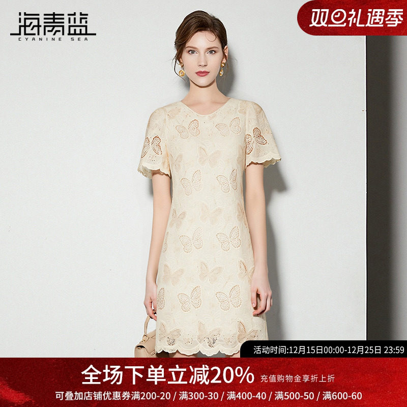 海青蓝 连衣裙夏女2025新款女装高级时尚气质度假海边镂空中长裙