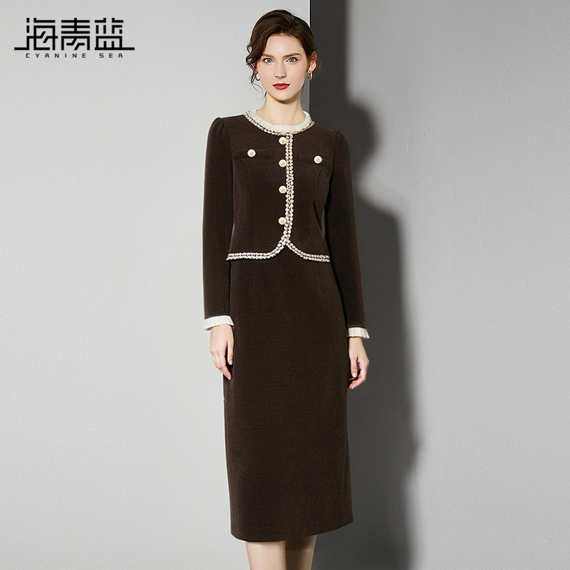 海青蓝高级感小香风套装裙