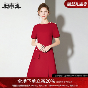 短袖 设计感小众高端时尚 裙子夏装 2025新款 红色连衣裙 女装 海青蓝