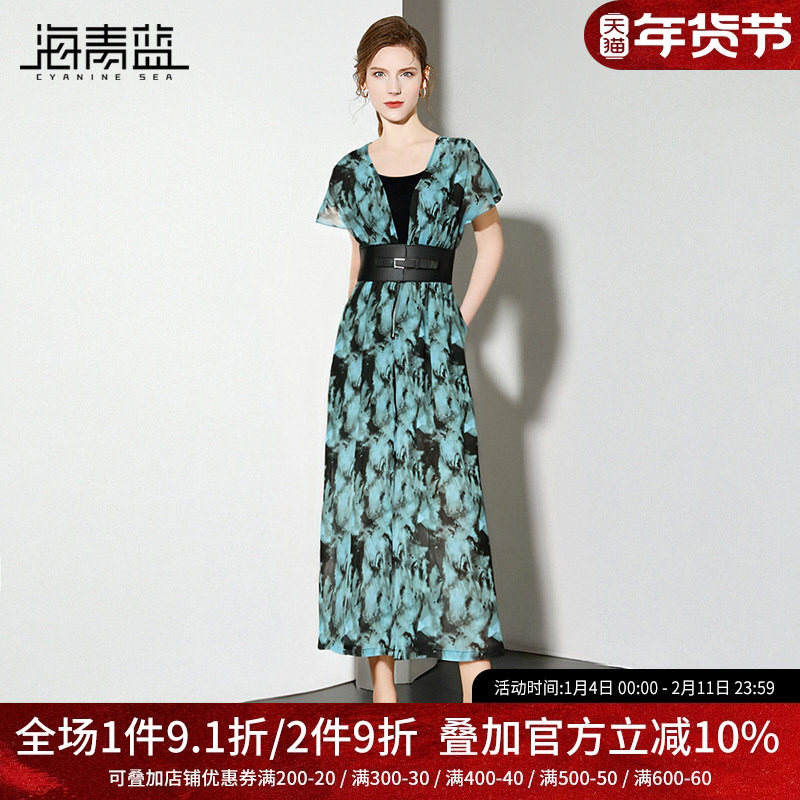 海青蓝 连体裤夏女2025新款高端时尚气质设计感扎染印花女装裙裤