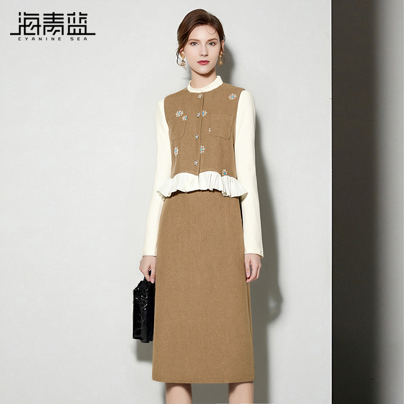 海青蓝两件套秋季套装