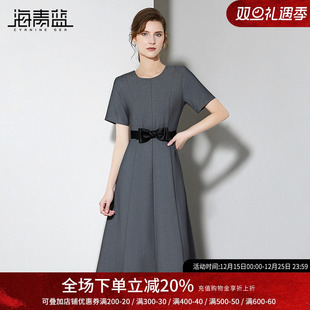 短袖 蝴蝶结拼接a字中长款 裙子夏装 2025新款 连衣裙女 女装 海青蓝