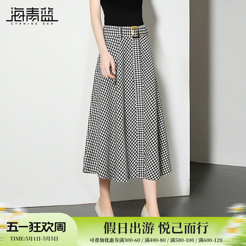 海青蓝 半身裙秋冬女26年新款高级设计感小众中长女装千鸟格裙子