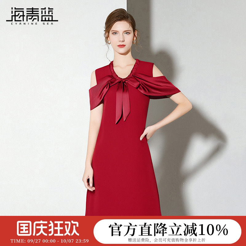 海青蓝女装红色连衣裙
