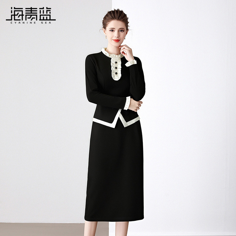 海青蓝裙子秋季连衣裙