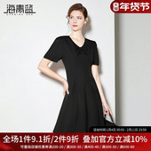 短袖 连衣裙2025年新款 正式 海青蓝 场合中长款 设计感纯色v领裙子