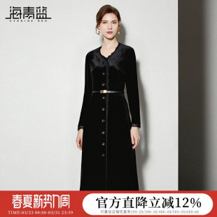 海青蓝 高级感连衣裙秋冬女2026年新款洋气长袖气质女款小个子裙