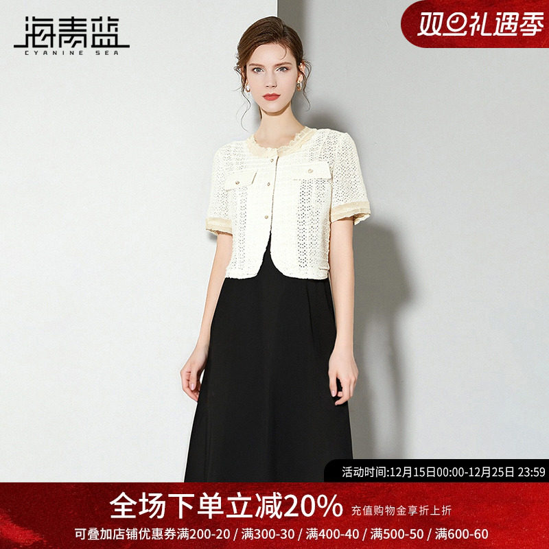 海青蓝高级无袖连衣裙