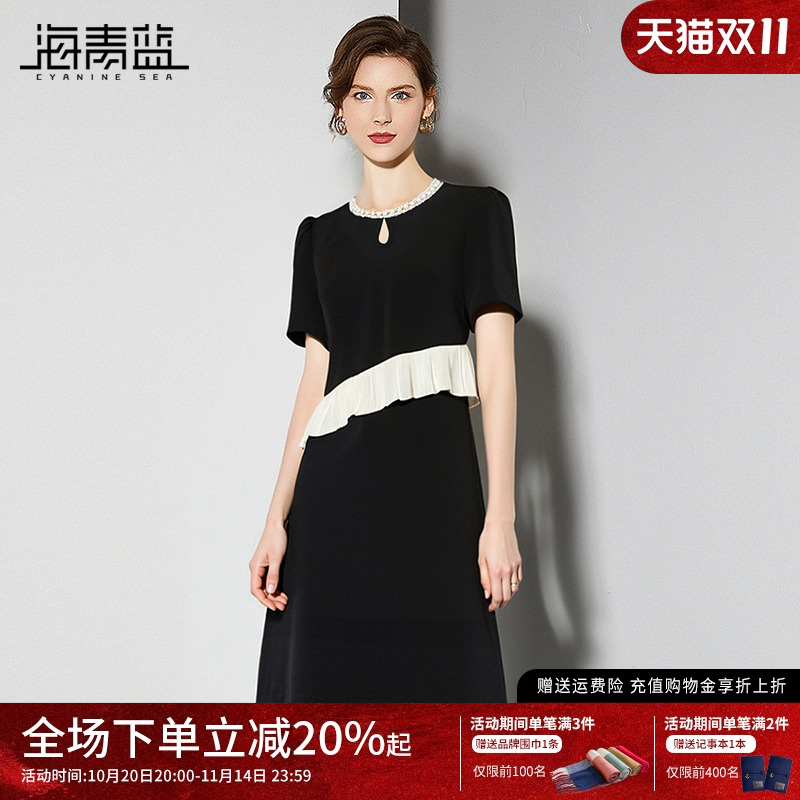 海青蓝法式轻奢名媛连衣裙