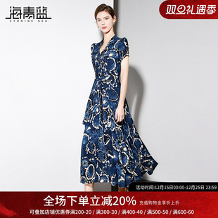 短袖 设计感小众中长款 裙子夏装 2025新款 高端连衣裙女 女装 海青蓝