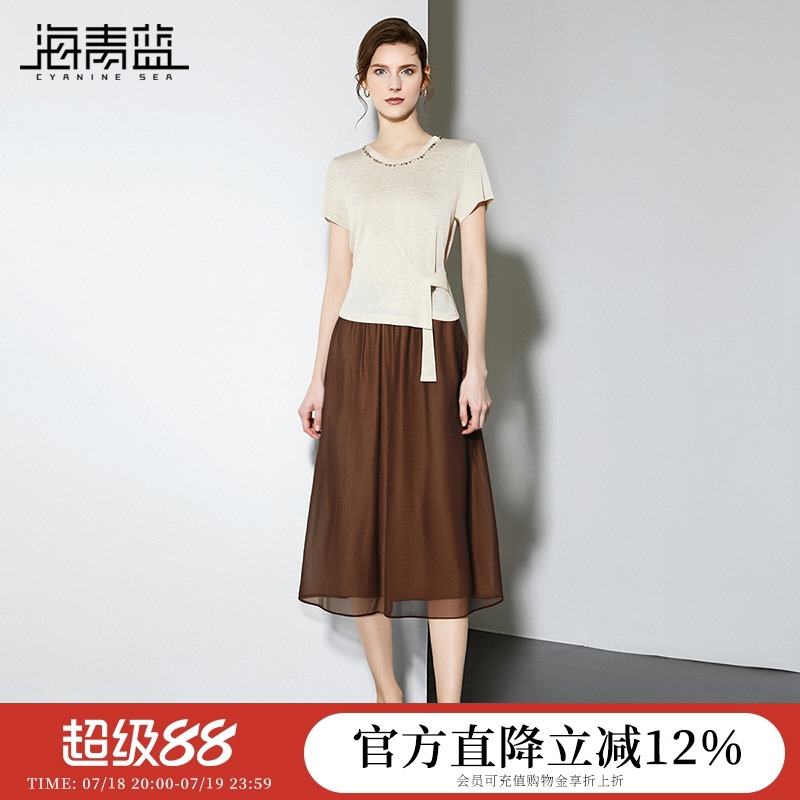 海青蓝 套装夏女2025新款高级时尚气质小众设计短袖女装两件套