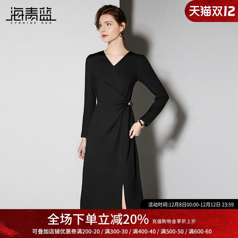 海青蓝裙子秋季连衣裙