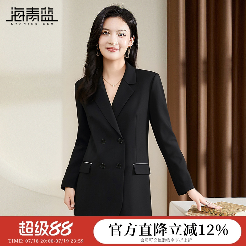 海青蓝通勤OL黑色西装外套2025春季新款高级感气质百搭修身西服女