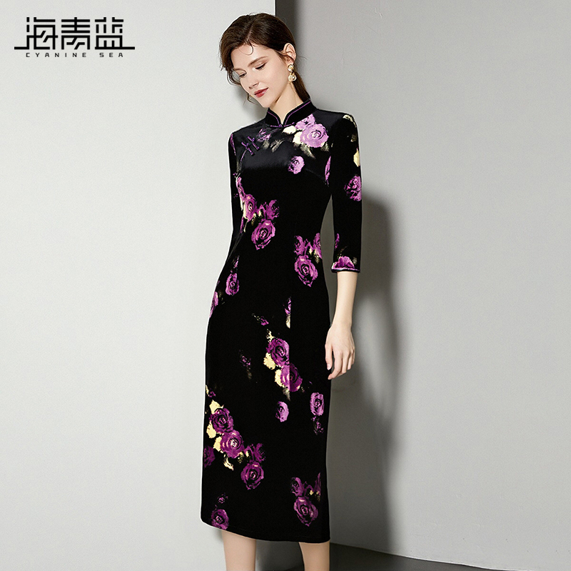 海青蓝裙子连衣裙秋冬