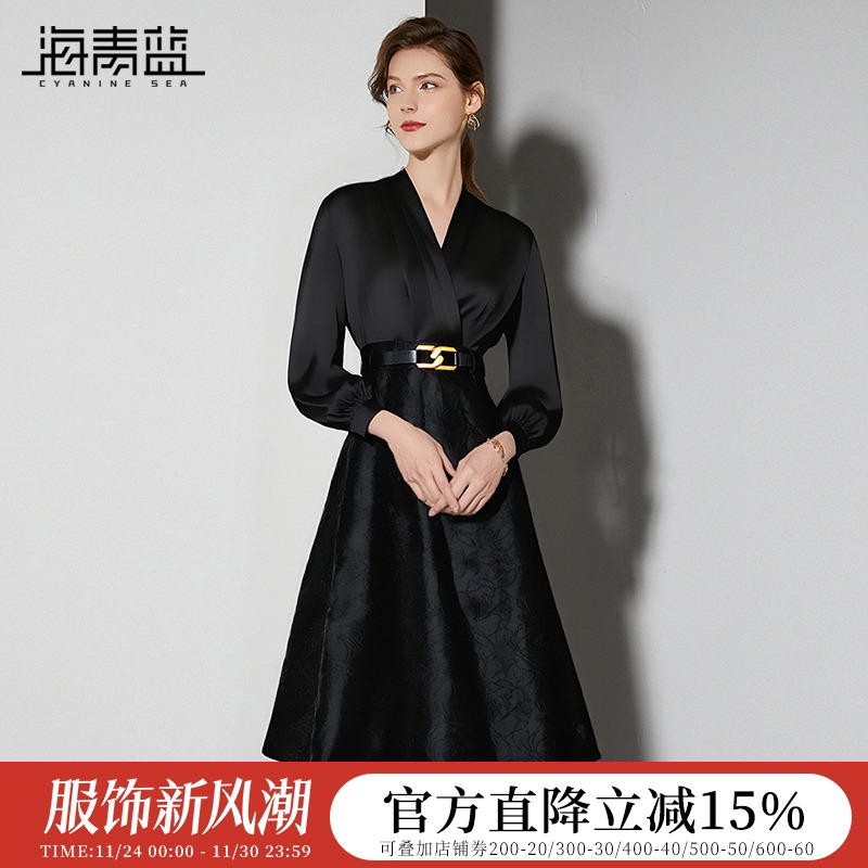 海青蓝裙子法式连衣裙