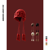 川西旅游花朵流苏红色毛线帽女秋冬显脸小保暖包头帽护耳套头帽子