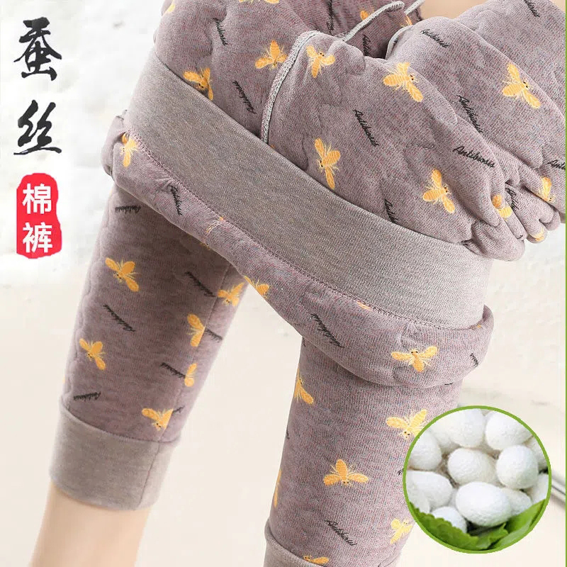 冬季大码蚕丝棉裤加绒加厚中老年高腰高档打底裤舒适修身显瘦