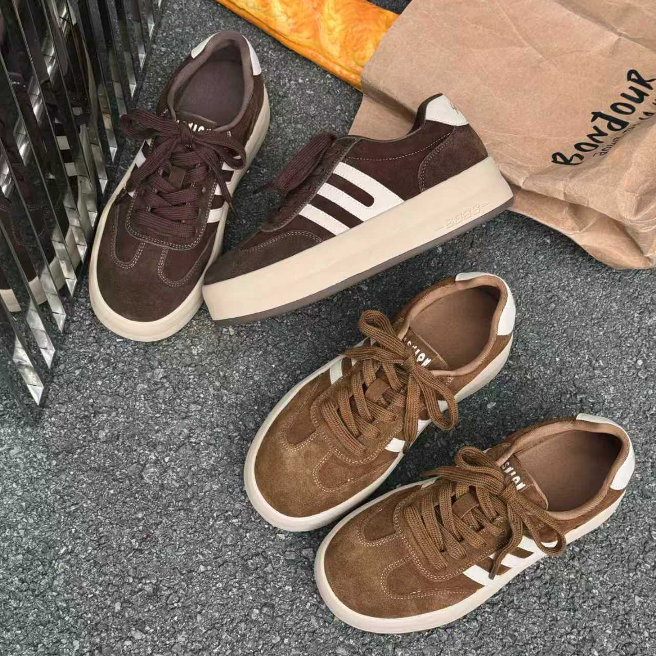 厚底磨砂牛皮板鞋女2025冬季新款小白鞋透气增高运动真皮休闲鞋