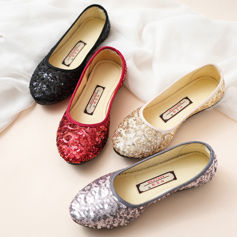 老北京布鞋女2026新款夏季浅口软底平底透气轻便年轻款亮片女单鞋