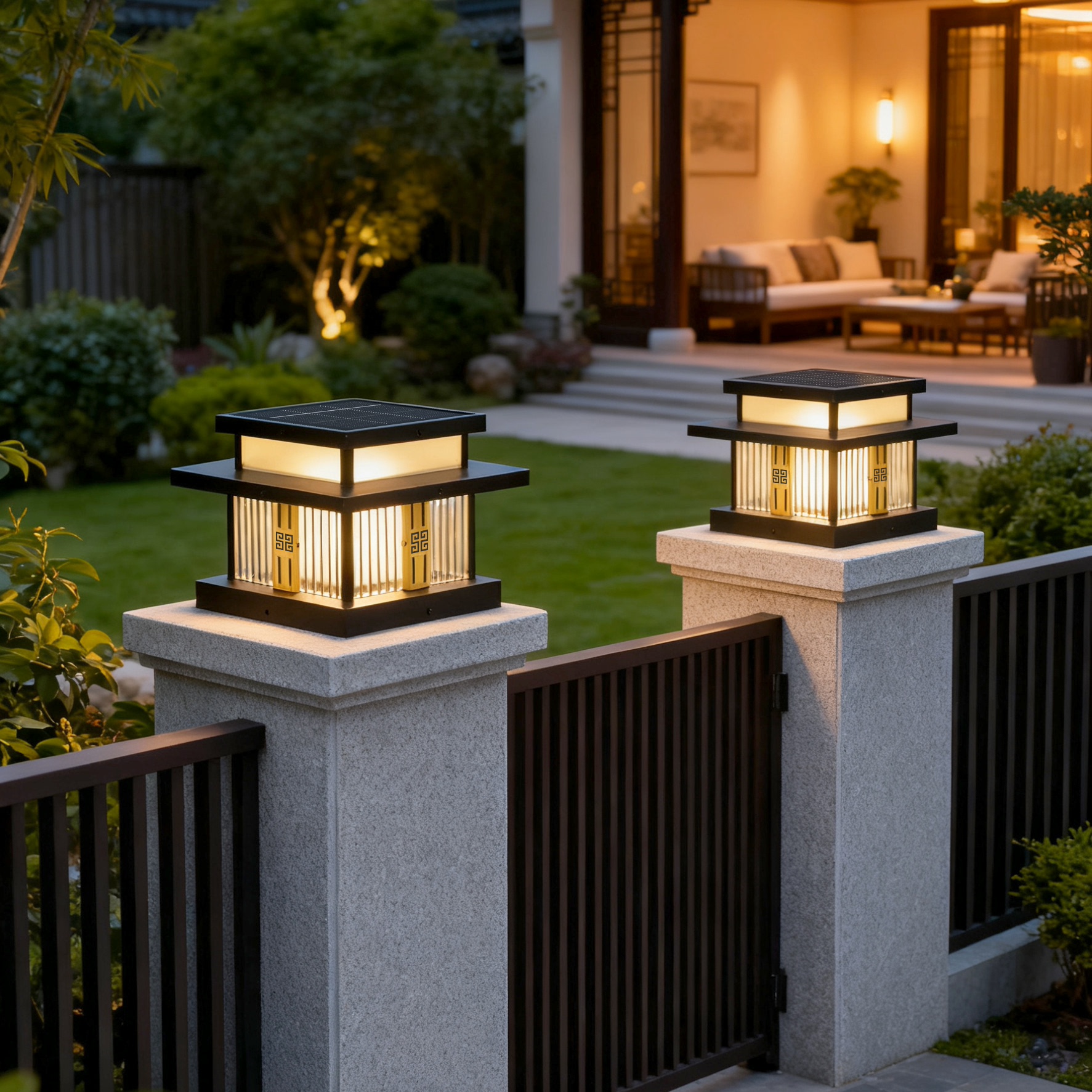 新中式太阳能不锈钢柱头灯