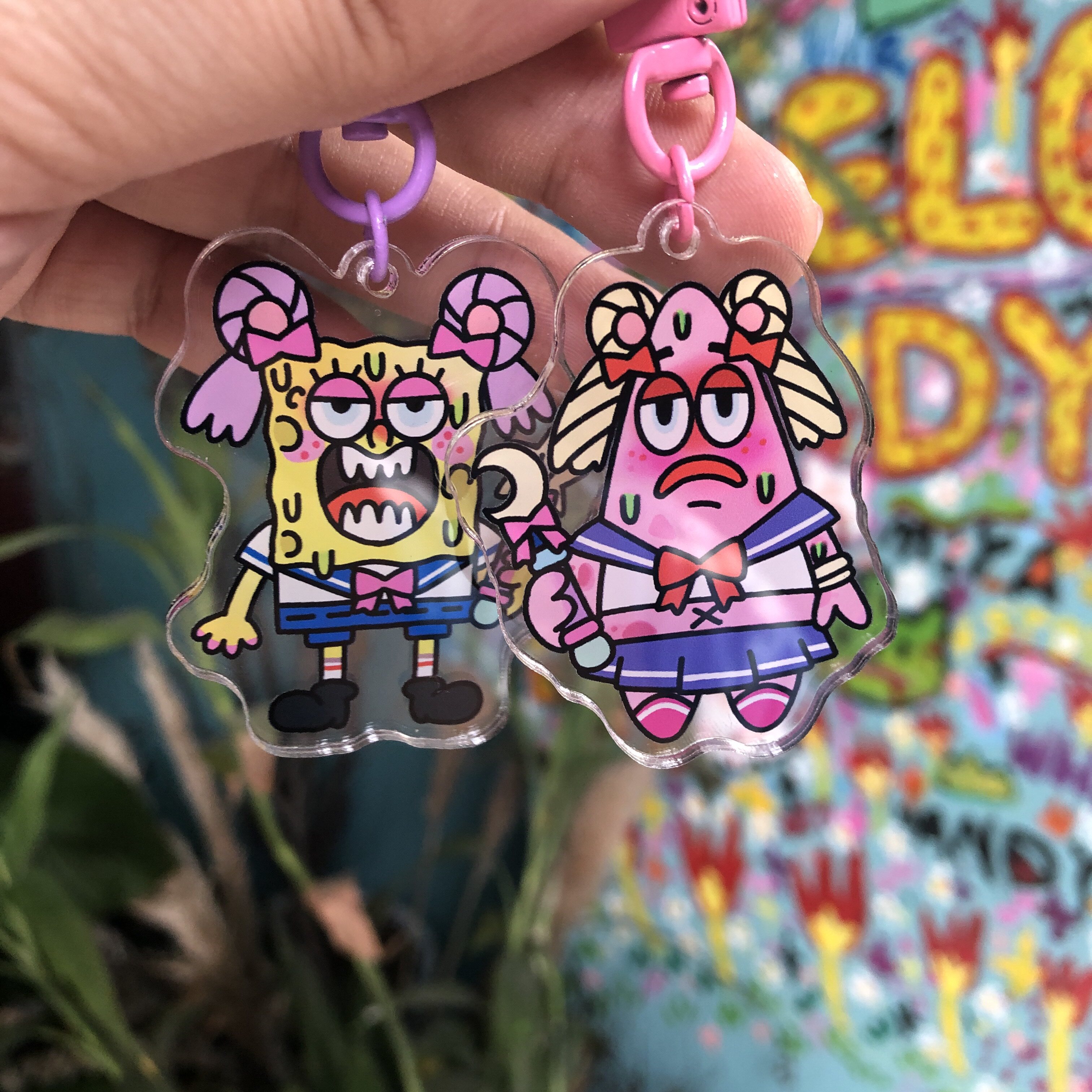 melody弥桠原创海绵海星学生卡通亚克力钥匙扣一对