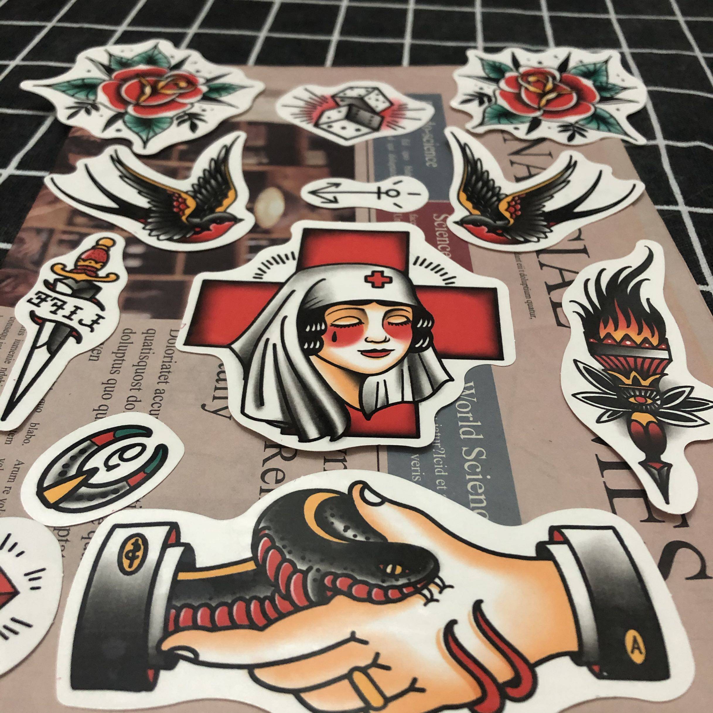 melody弥桠 原创oldschool卡通纹身贴一包