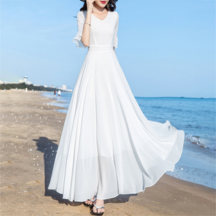 超仙时尚 真丝桑蚕丝连衣裙沙滩度假修身 新款 2023夏季 显瘦大摆长裙