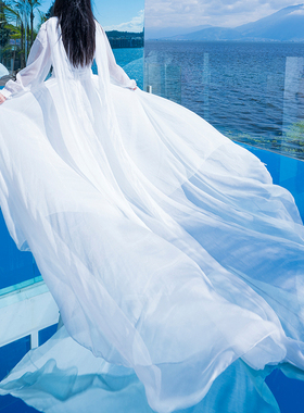 大理洱海旅游度假拍照连衣裙超仙时尚真丝桑蚕丝连衣裙超长拖地裙