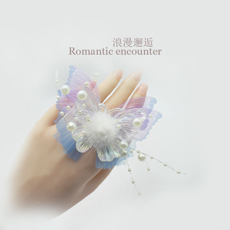 立体超仙甜美蝴蝶跳舞戒指舞蹈表演儿童成人手腕花服装拍照道具