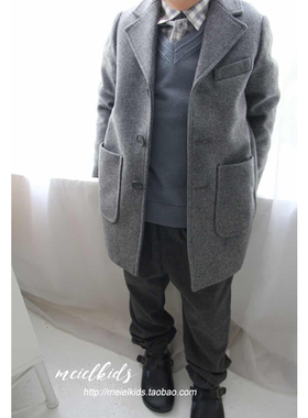 高端日系bp春秋冬男女童宝宝简约灰色羊毛大衣西裤针织衫外套新年