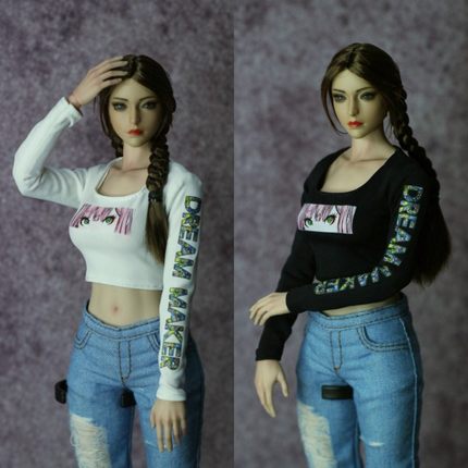 DMTOYS1比6兵人衣服女字母T恤潮流长袖TBL包胶女素体人偶服装模型