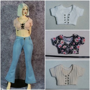 1比6兵人衣服系绳T恤牛仔喇叭裤套装tbl包胶女素体人偶服装模型