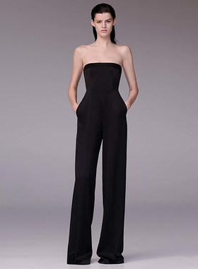 泰国潮牌女春夏名媛宴会气质高级感黑色性感露肩抹胸晚礼服连体裤