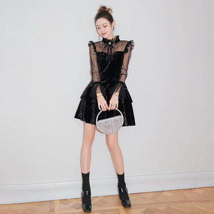 泰国潮牌女秋冬高端名媛气质轻奢洋气网纱小众高级感晚礼服连衣裙