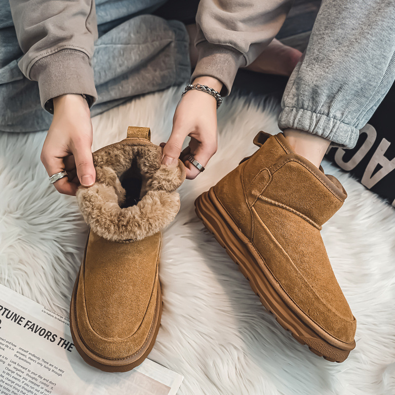 雪地靴男东北抗寒防滑面包鞋潮流真皮棉靴冬季加绒加厚保暖大棉鞋