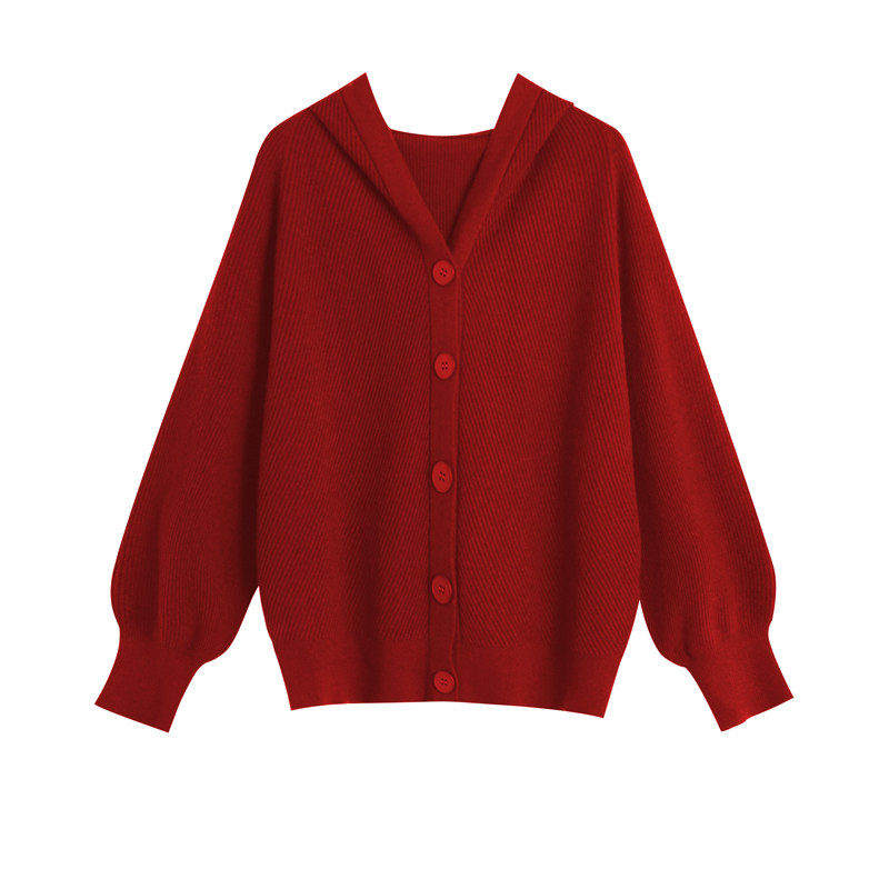 春季新款慵懒风毛衣女大码装胖mm开衫蝙蝠袖宽松红色过年针织上衣