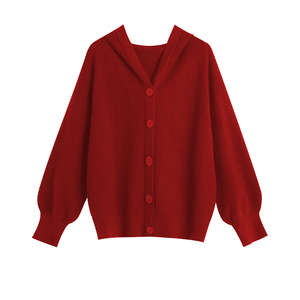 春季新款慵懒风毛衣女大码装胖mm开衫蝙蝠袖宽松红色过年针织上衣