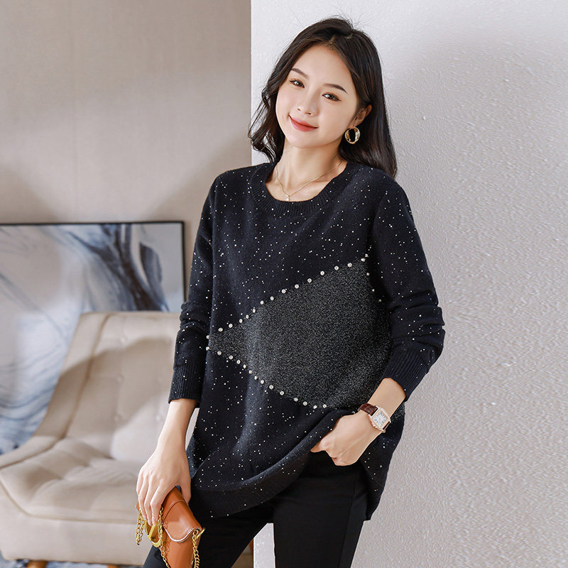 伊自尚2024春季大码女装慵懒风毛衣显瘦胖mm港味复古chic圆领上衣