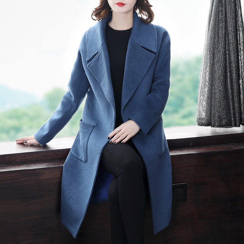 伊自尚2019冬装胖mm黑色中长款呢子大衣加肥加大码女装毛呢外套潮