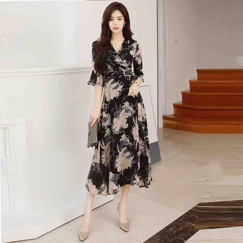 伊自尚大码女装2020年新款胖mm洋气法式雪纺长裙遮肚显瘦连衣裙夏