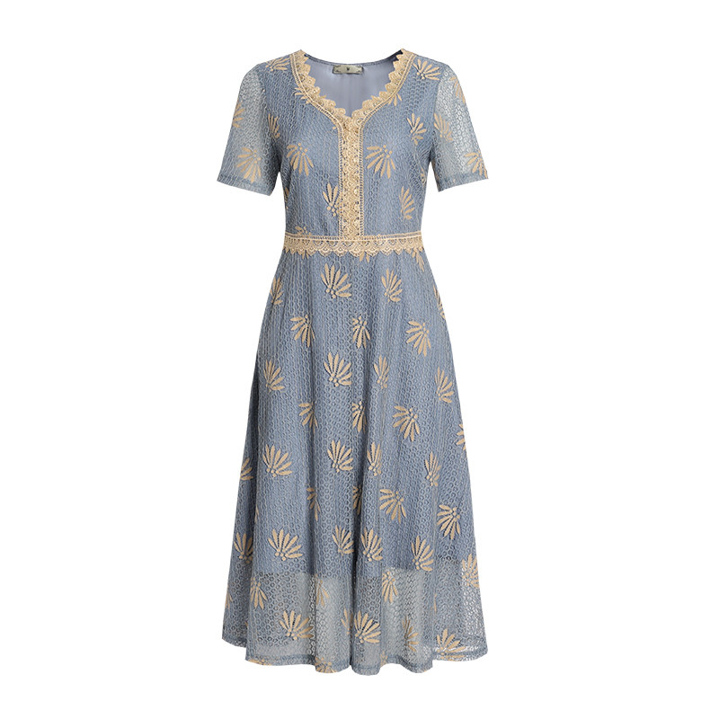 伊自尚大码女装2020年新款夏装气质典雅蕾丝裙胖mm显瘦遮肚连衣裙